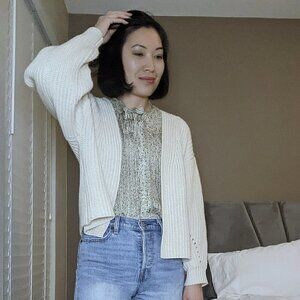 GF Collection Open Front Chunky Knit Cardigan Sweater Cream S boho casual fall